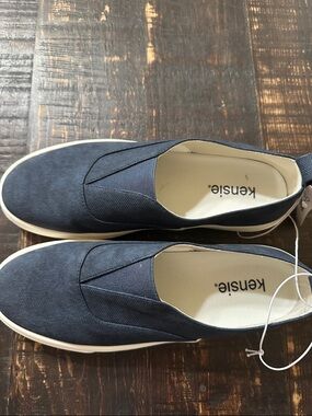 Kensie Navy Canvas Slip-On Loafers with White Soles